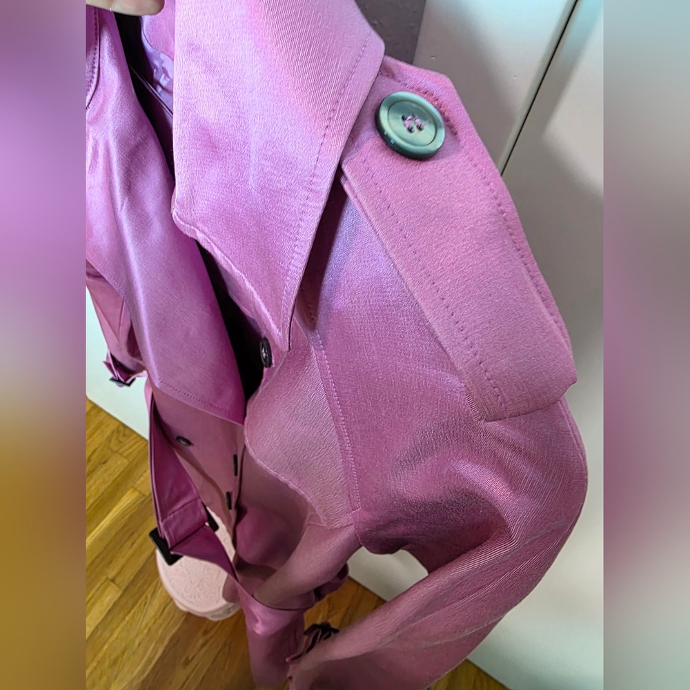 Jones New York Collection Pink Silk Blend Double Breasted Belted Trench Coat L - Picture 5 of 12